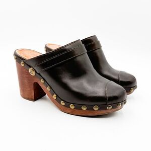 Chanel GG Studded Leather Platform Clogs Mules Chunky Heel EU 38